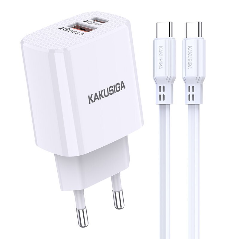 KAKUSIGA KSC-925 laadija | 18W | 3A + USB-C kaabel 1m valge цена и информация | Mobiiltelefonide laadijad | kaup24.ee