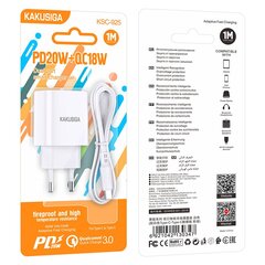 Зарядное устройство KAKUSIGA KSC-925 | 18 Вт | 3A + кабель USB-C 1 м белый цена и информация | Зарядные устройства для телефонов | kaup24.ee