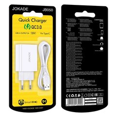 Зарядное устройство Jokade JB050 | 18 Вт | 3A + кабель USB-C 1 м белый цена и информация | Зарядные устройства для телефонов | kaup24.ee