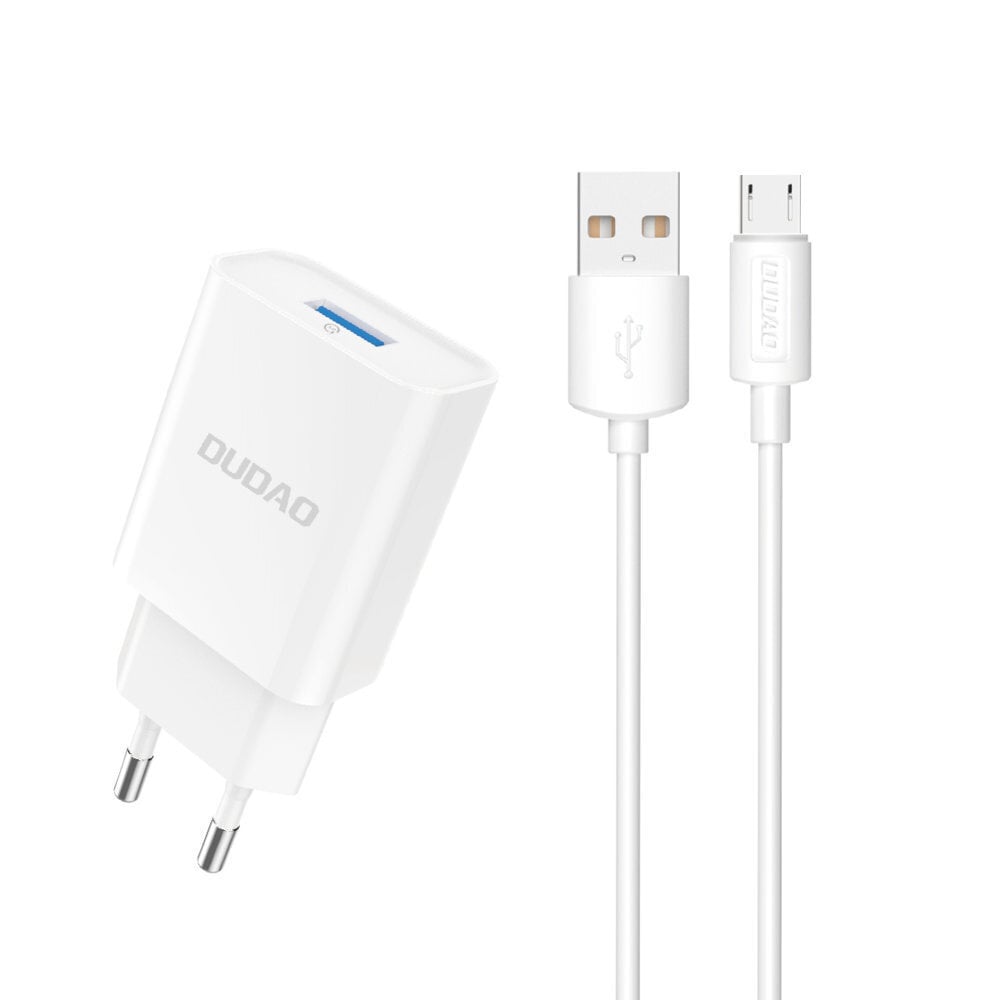 Dudao A4EU USB-A 2.1A seinalaadija - valge + USB-A - mikro USB kaabel цена и информация | Mobiiltelefonide laadijad | kaup24.ee