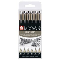 Viltpliiatsite komplekt Talens Sakura Pigma Micron Fineliner Must 6 Tükid, osad hind ja info | Kirjutusvahendid | kaup24.ee