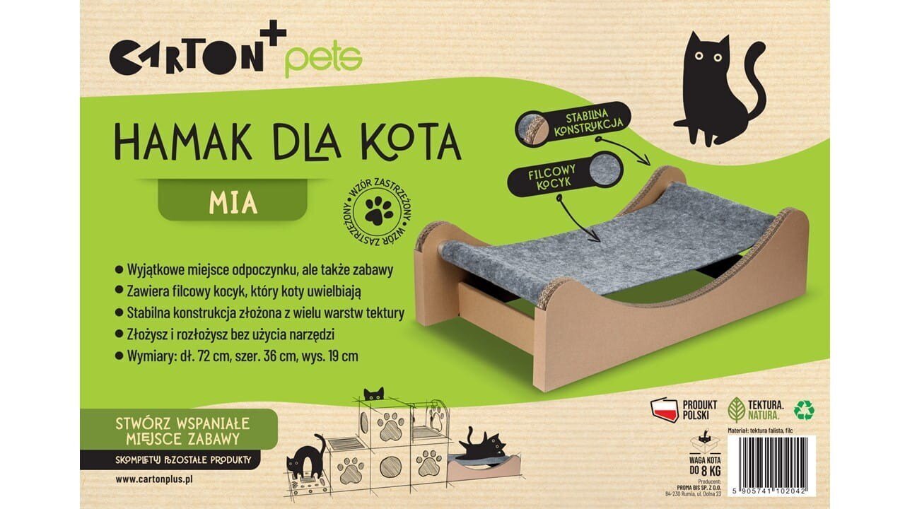 Võrkkiik kassile Carton+ Pets Mia, hall цена и информация | Pesad, kuudid | kaup24.ee