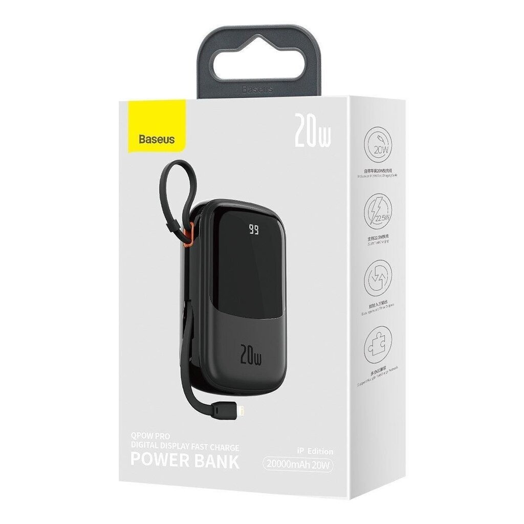 Kiirlaadimise akupank 20000mAh 20W QC-PD-SCP-FCP kaabel Iphone Lightning Black hind ja info | Akupangad | kaup24.ee