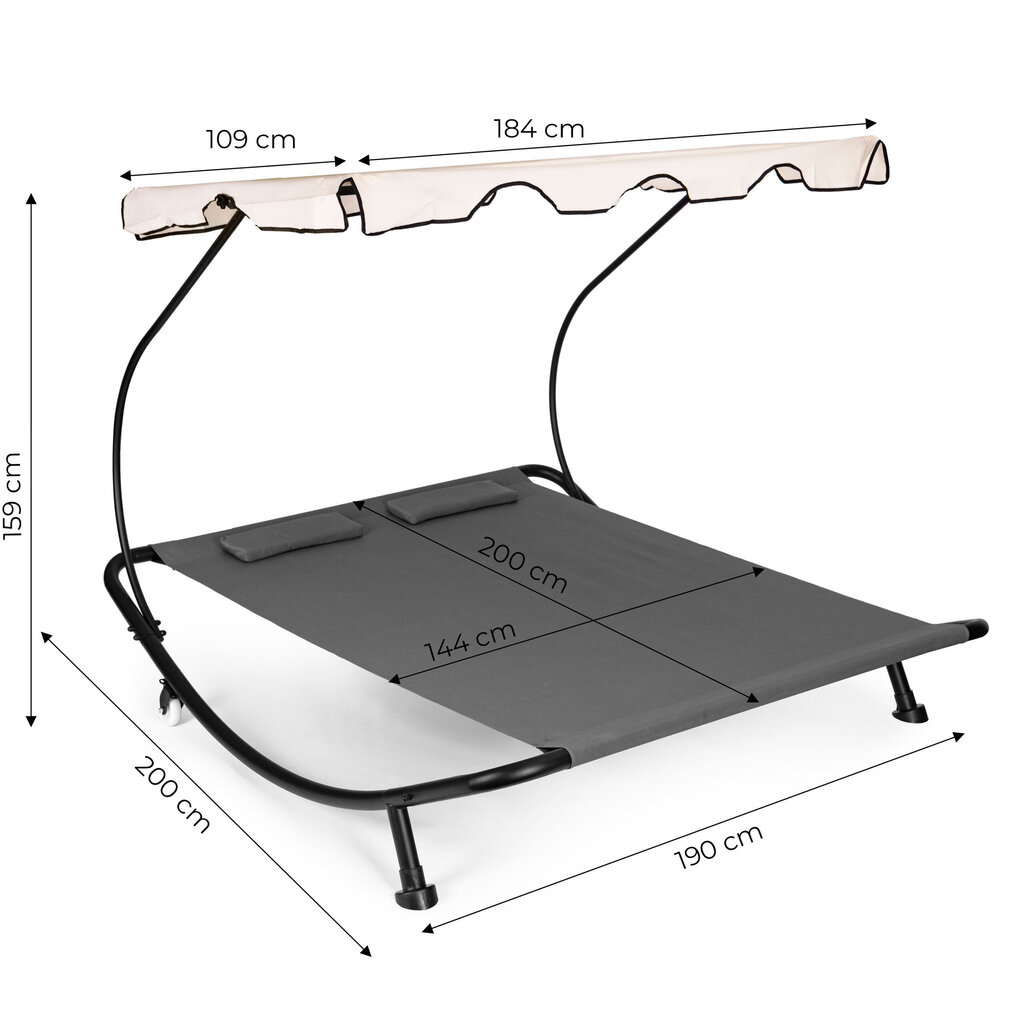 Kahekohaline reguleeritava katusega aia lamamistool, hall võrkkiik ModernHome'i poolt цена и информация | Päevitustoolid | kaup24.ee
