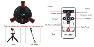 PULUZ Electronic 360 Degree Rotation Panoramic Head with Remote Controller for Smartphones, GoPro, D цена и информация | Осветительное оборудование для фотосъемок | kaup24.ee