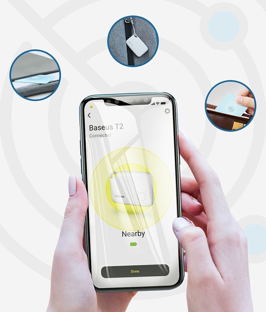 Juhtmevaba mini võtmeotsija, Baseus T21, valge цена и информация | Mobiiltelefonide lisatarvikud | kaup24.ee