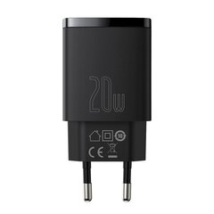 Kompaktne kiirlaadija, Baseus, USB, USB-C, 20 W., 3A PD QC 3.0, must hind ja info | Mobiiltelefonide laadijad | kaup24.ee