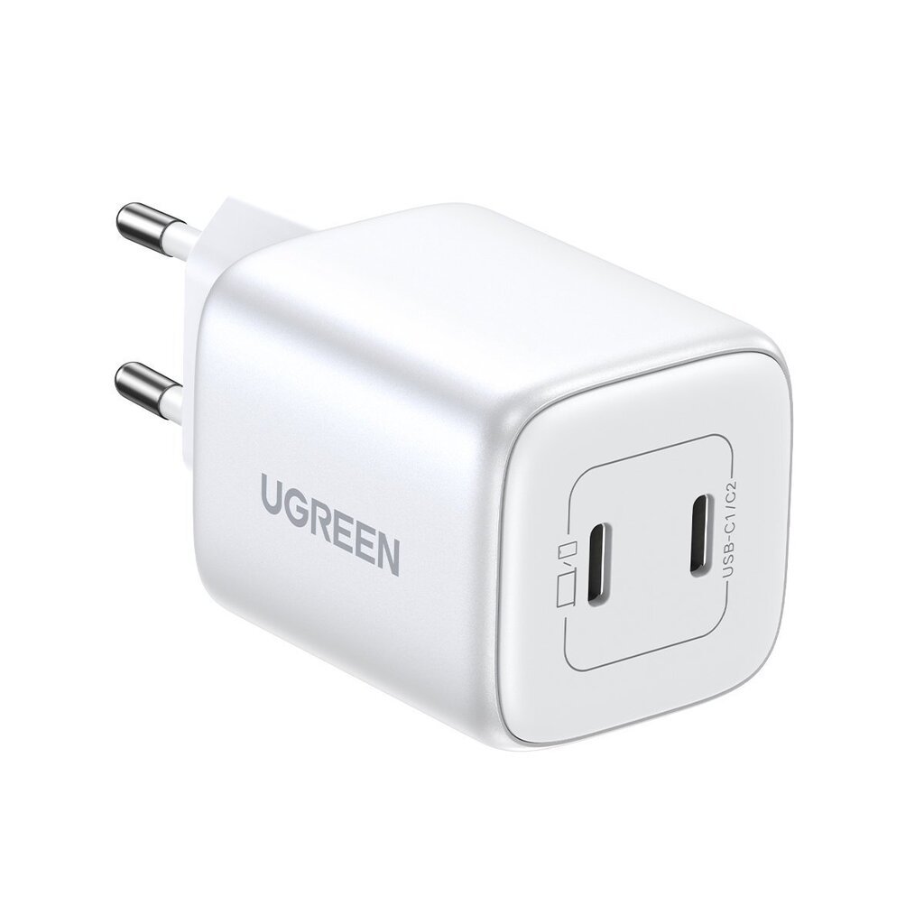 Kiirlaadija, Ugreen CD2941, GaN 2x USB-C, 45 W., QC PD, valge цена и информация | Mobiiltelefonide laadijad | kaup24.ee