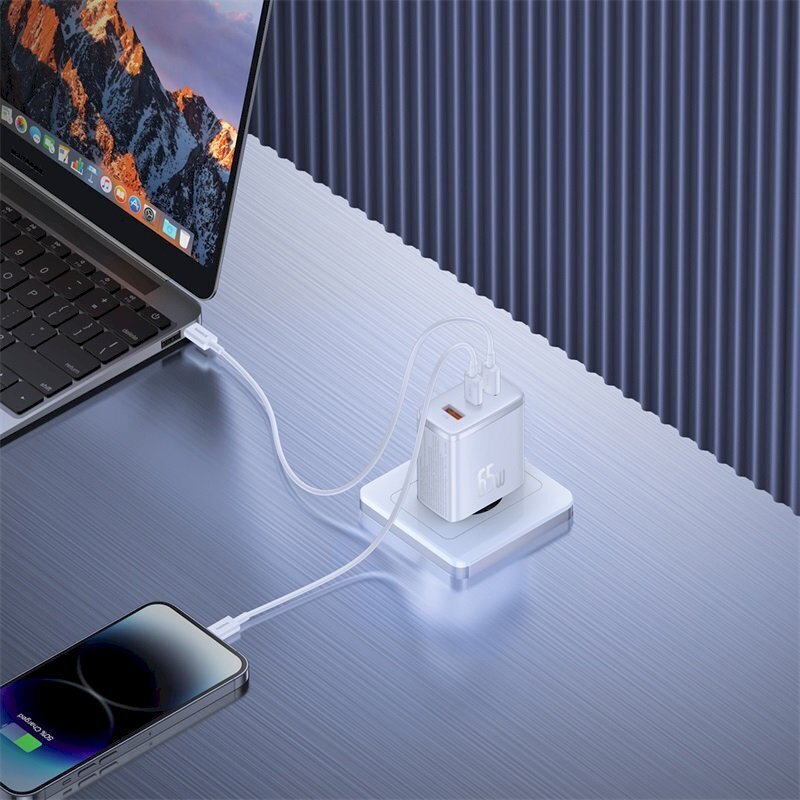 Võrgulaadija, Baseus Cube Pro Cube Pro kiirlaadija, 65 W., 2x USB-C USB-A., valge hind ja info | Mobiiltelefonide laadijad | kaup24.ee