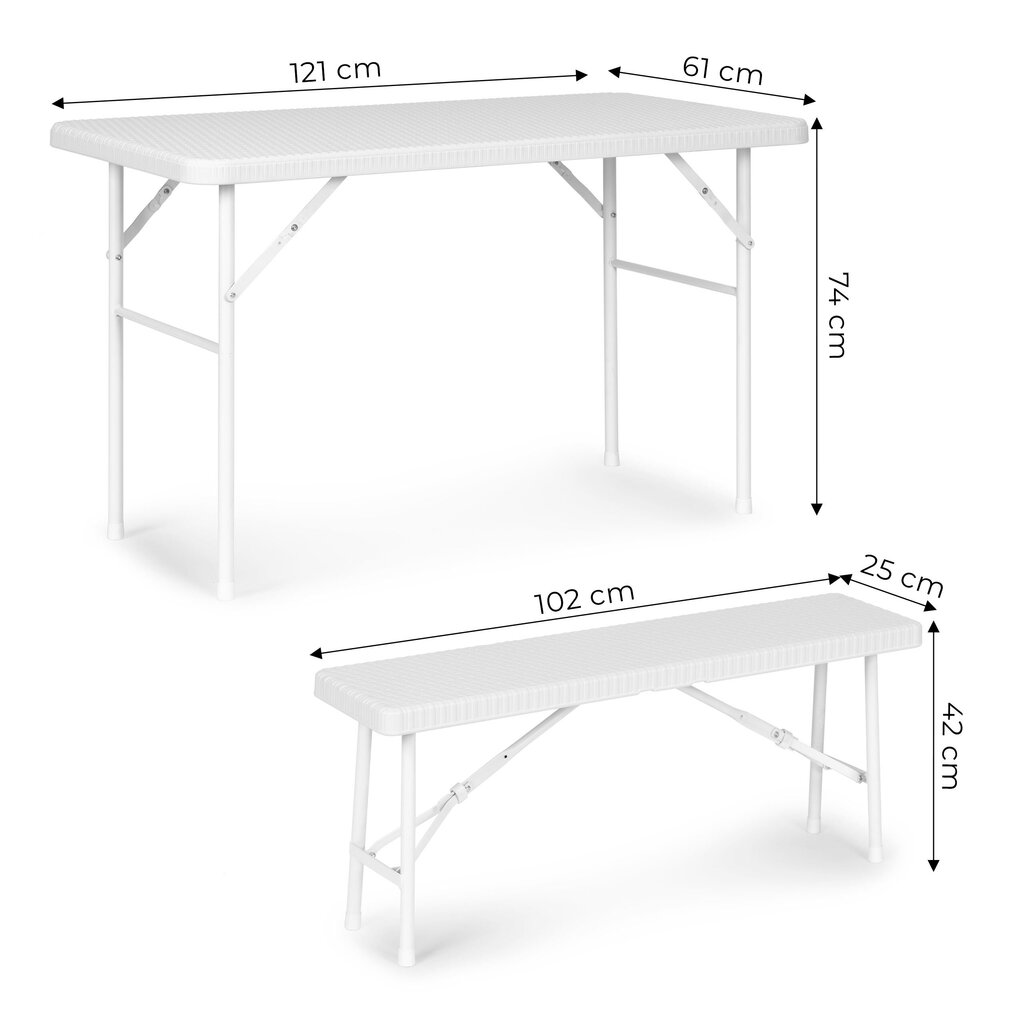 Toitlustuskomplekt 120 cm laud 2 pingid banketikomplekt - VALGE цена и информация | Aialauad | kaup24.ee