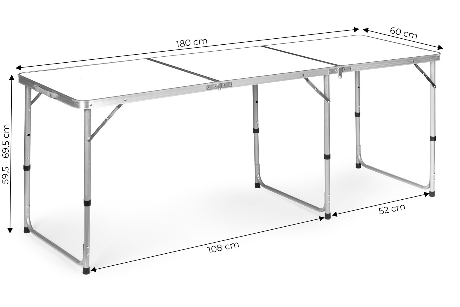 Turistilaud, kokkupandav matkalaud, valge laud, 180 x 60 cm hind ja info | Aialauad | kaup24.ee