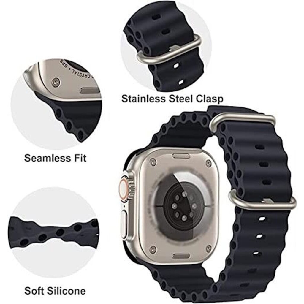 iWear S1 soonega pehme silikoonist 20 mm rihm Apple Watchile 49 mm / 45 mm / 44 mm / 42 mm must hind ja info | Nutikellade ja nutivõrude tarvikud | kaup24.ee