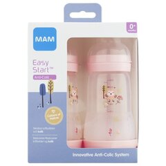 Imikute pudelikomplekt Mam Easy Start Anti-Colic, roosa, 0 kuu+, 260 ml, 2 tk. hind ja info | Lutipudelid ja aksessuaarid | kaup24.ee