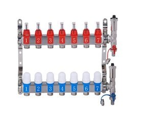 9-и контурный коллектор из нержавеющей стали с расходомерами и сетчатыми фильтрами Hydroland цена и информация | Принадлежности для отопительного оборудования | kaup24.ee