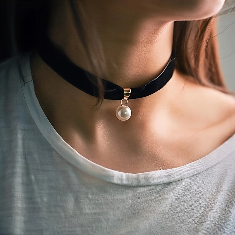 'Pearl Choker Velvet kaelakee Reguleeritav must kaelakee naistele' hind ja info | Kaelakeed | kaup24.ee