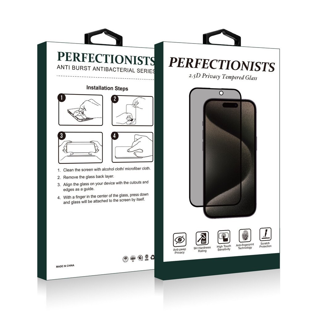 LCD kaitsev karastatud klaas 2.5D Privacy Perfectionists Apple iPhone 13 Pro must цена и информация | Ekraani kaitsekiled | kaup24.ee