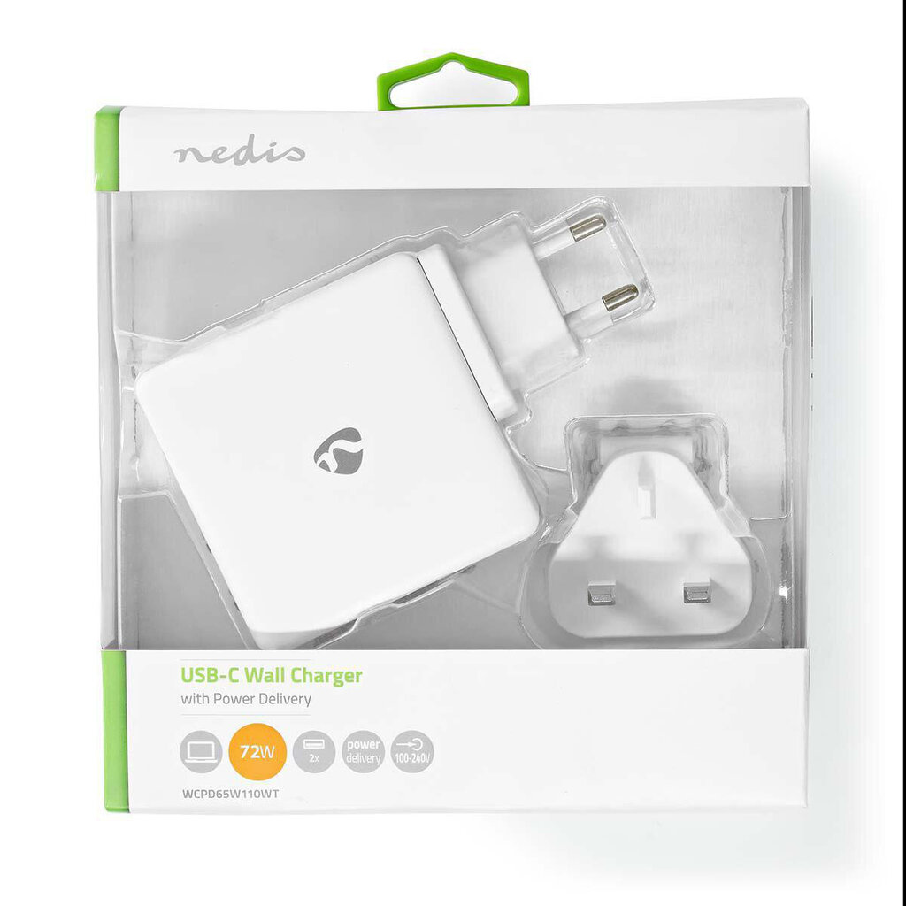 Nedis Quick Wall Charger - 65W - 2 x USB-C Output Valge Elegants - Lumivalge Elegantsus цена и информация | Mobiiltelefonide laadijad | kaup24.ee