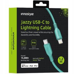 INNOSTYLE JAZZY USB-C LIGHTNING MFI KIIRLAADIMISKAABEL IPHONE KEVLAR 1M ROHELINE hind ja info | Mobiiltelefonide laadijad | kaup24.ee