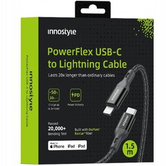 INNOSTYLE POWERFLEX USB-C LIGHTNING MFI KIIRLAADIMISKAABEL IPHONE'ILE KEVLAR 2M MUST hind ja info | Mobiiltelefonide laadijad | kaup24.ee