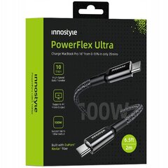 INNOSTYLE POWERFLEX ULTRA CABLE USB-C FAST CHARGING THUNDERBOLT 10GBPS 100W KEVLAR 2M BLACK цена и информация | Зарядные устройства для телефонов | kaup24.ee