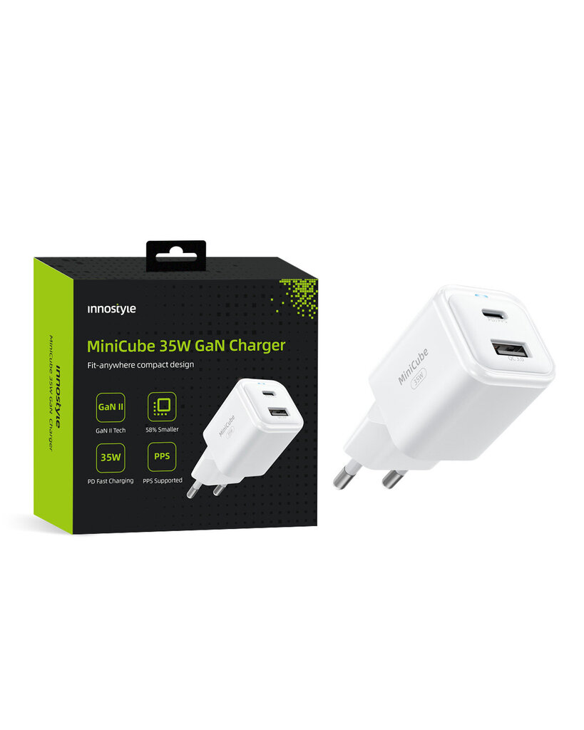 INNOSTYLE KIIRLAADIJA CUBE USB-C 35W USB TYPE C GAN II SAMSUNG LEDILE hind ja info | Mobiiltelefonide laadijad | kaup24.ee