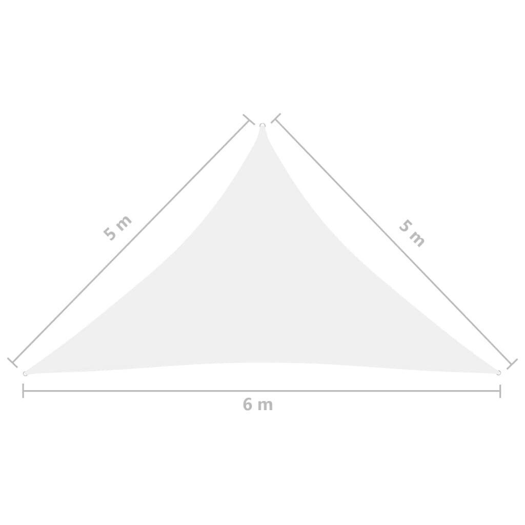 päikesepuri, oxford-kangast, kolmnurkne, 5 x 5 x 6 m, valge цена и информация | Päikesevarjud, markiisid ja alused | kaup24.ee