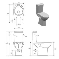 Компактный унитаз Rimless без ободка, выход сзади высокий HANDICAP/ETIUDA цена и информация | Унитазы | kaup24.ee