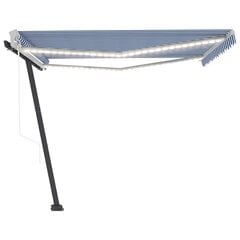 Markiis LED/tuuleanduriga, Sinine/valge, 450x300 cm Sinine hind ja info | Päikesevarjud, markiisid ja alused | kaup24.ee