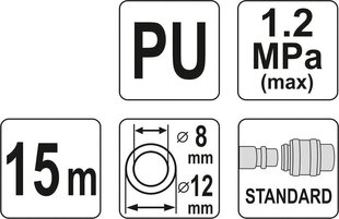 Шланг спиральный с насадкой (полиуретан) L-15м d-8мм Yato (YT-24209) цена и информация | Компрессоры | kaup24.ee