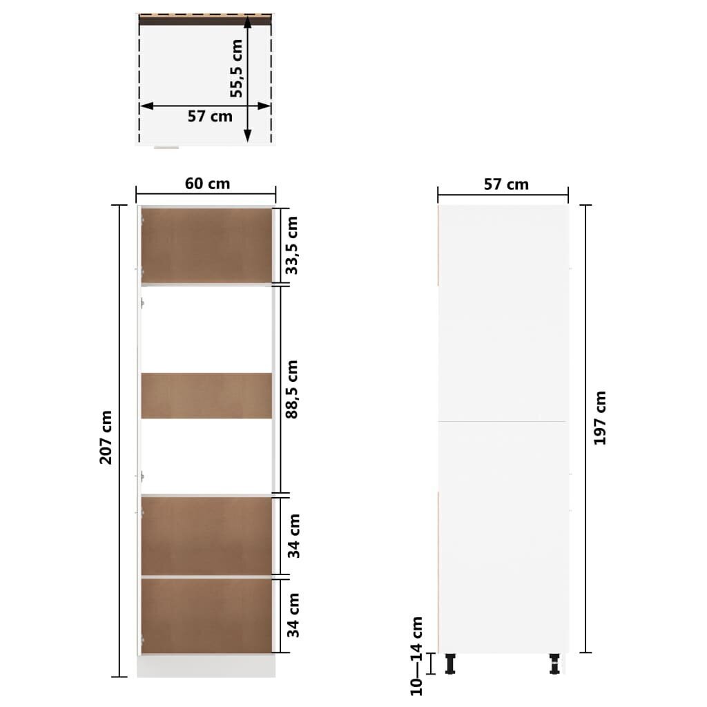 külmikukapp, valge, 60 x 57 x 207 cm, puitlaastplaat hind ja info | Köögikapid | kaup24.ee