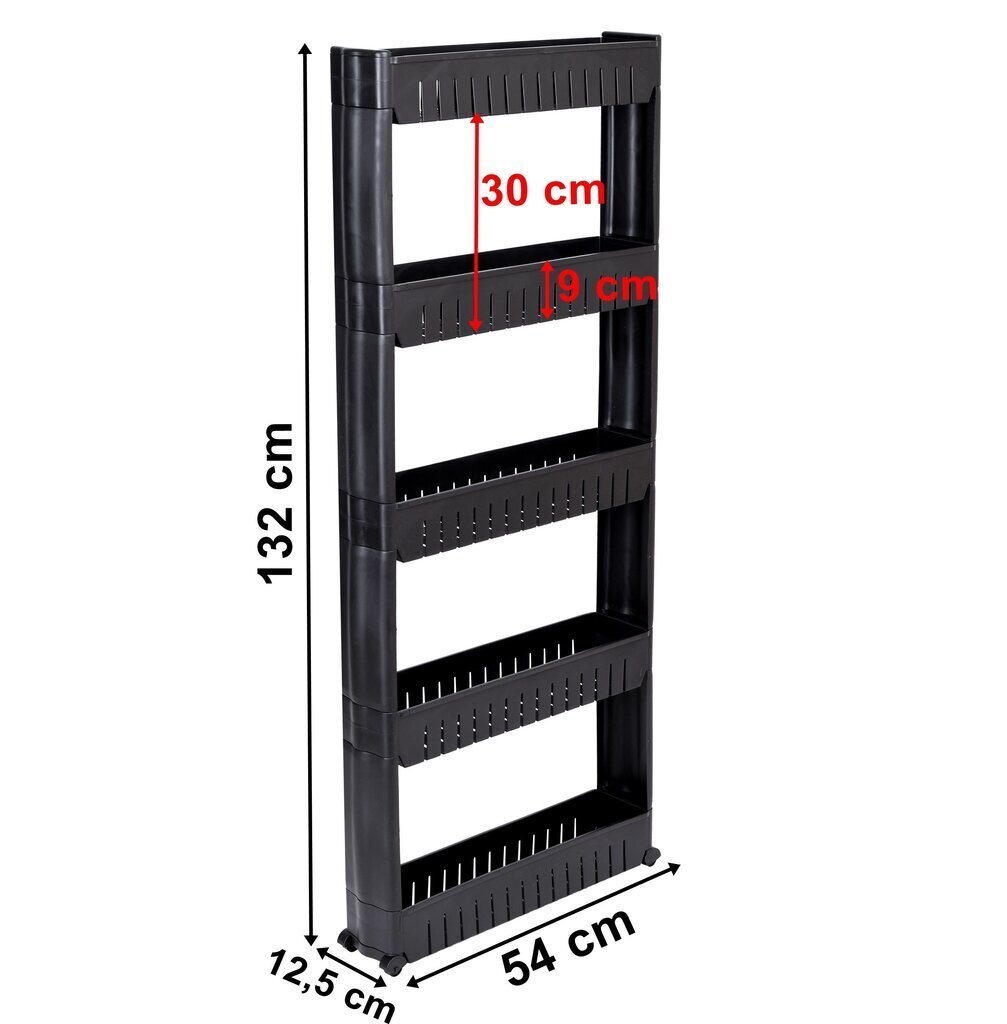 Mobiilne ratastega kapp, 5 riiulit, must цена и информация | Köögikapid | kaup24.ee