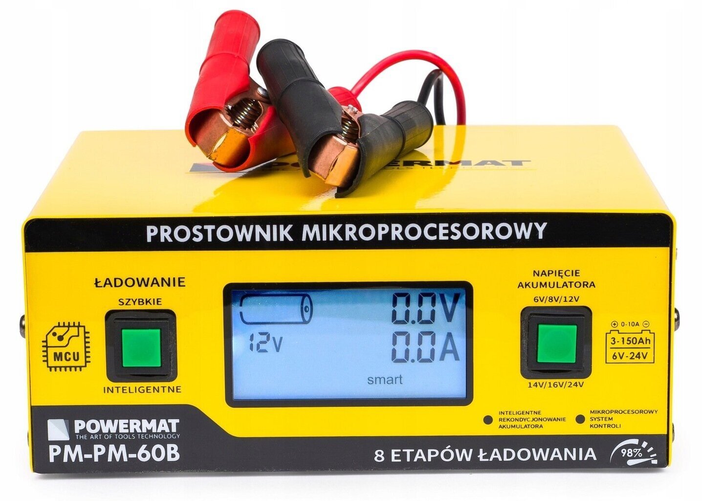 Mikroprotsessori akulaadija Powermat PM-PM-60B, 6V/8V/12V/14V/16V/24V, 10A, LCD hind ja info | Auto akulaadijad | kaup24.ee