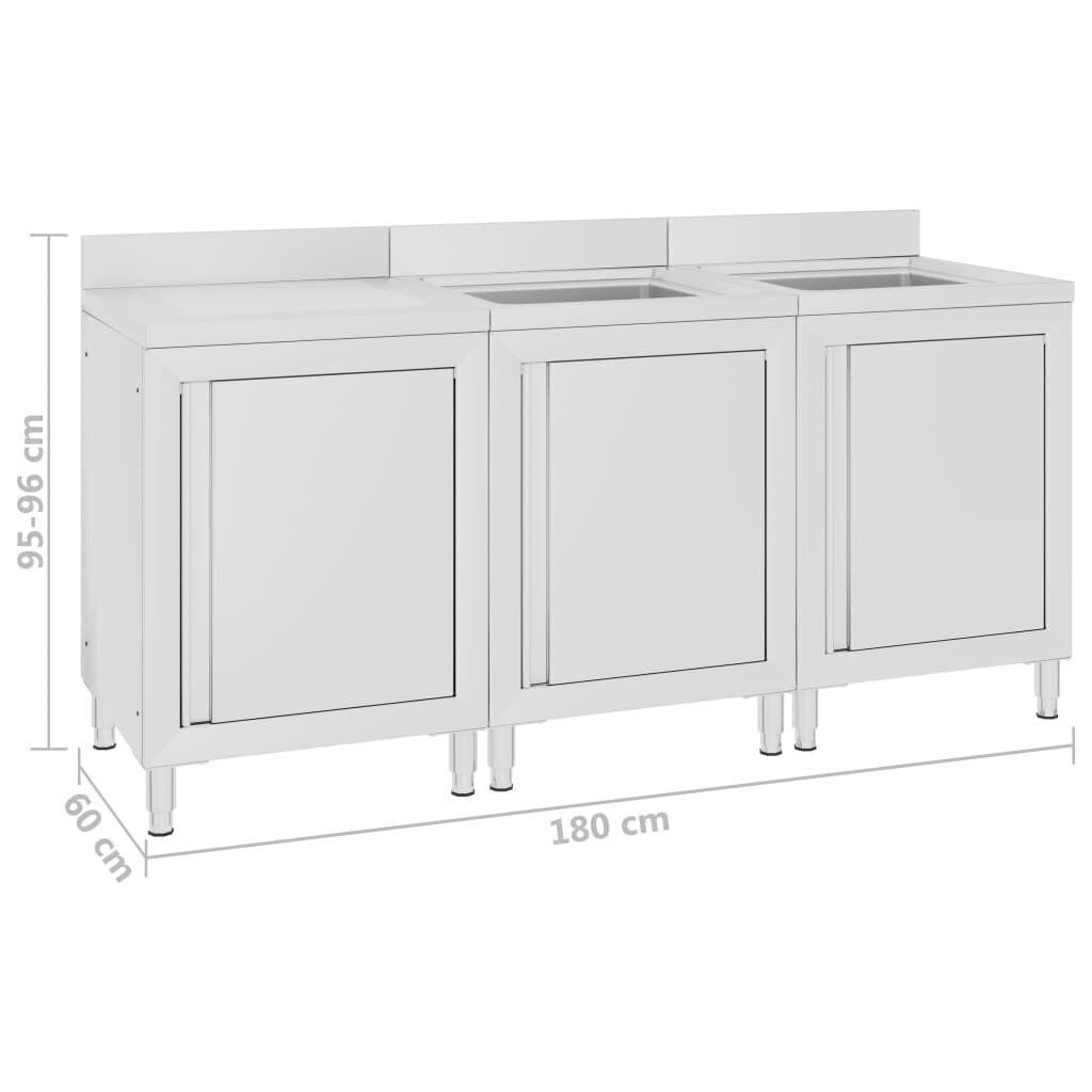 kommertsköögi valamukomplekt 180 x 60 x 96 cm, roostevaba teras hind ja info | Köögikapid | kaup24.ee