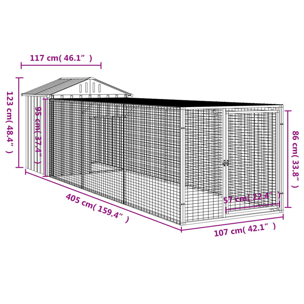 vidaXL kanapuur aedikuga, antratsiithall, 117x405x123 cm, teras цена и информация | Transportkorvid, puurid | kaup24.ee