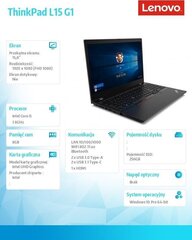 Портативный компьютер Laptop ThinkPad L15 G1 20U3006LPB W10Pro i5-10210U/ 8GB/ 256GB/ INT/ 15.6 FHD/ 1YR CI цена и информация | Ноутбуки | kaup24.ee
