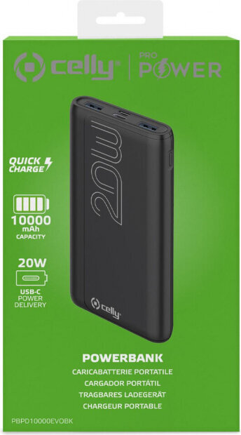 Powerbank Celly PBPD10000EVOBK hind ja info | Akupangad | kaup24.ee