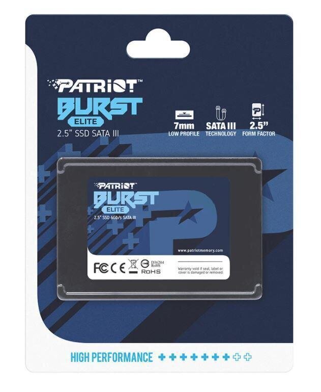 SSD|PATRIOT|Burst Elite|240GB|SATA 3.0|3D NAND|Kirjutuskiirus 320 MBait/s|Lugemiskiirus 450 MBait/s|2,5"|TBW 100 TB|PBE240GS25SSDR цена и информация | Sisemised kõvakettad (HDD, SSD, Hybrid) | kaup24.ee