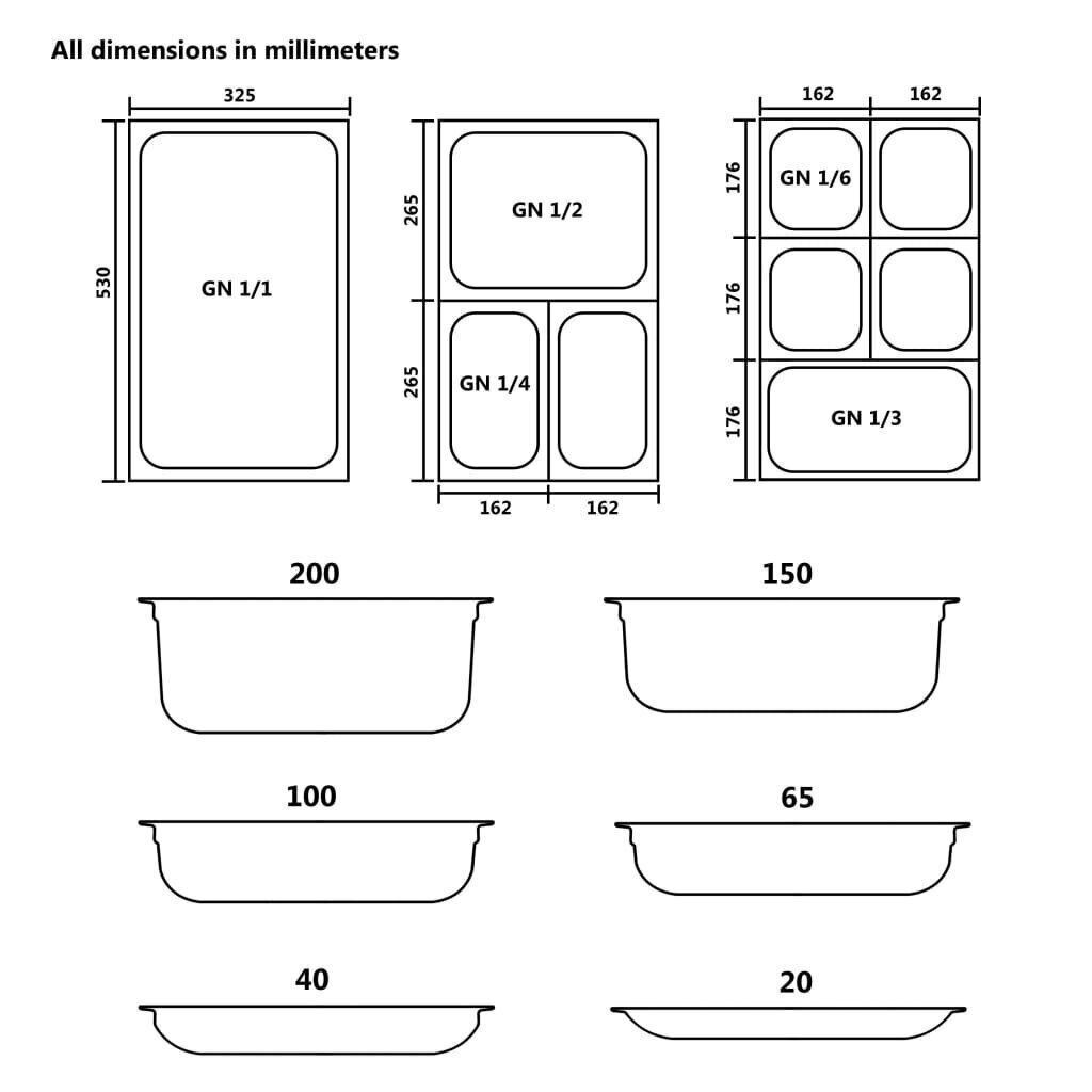 toiduplaadid 12 tk, GN 1/4 40 mm, roostevaba teras цена и информация | Lauanõud ja kööginõud | kaup24.ee