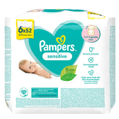 PAMPERS Влажные салфетки SENSITIVE 6x52 штуки цена и информация | Влажные салфетки | kaup24.ee