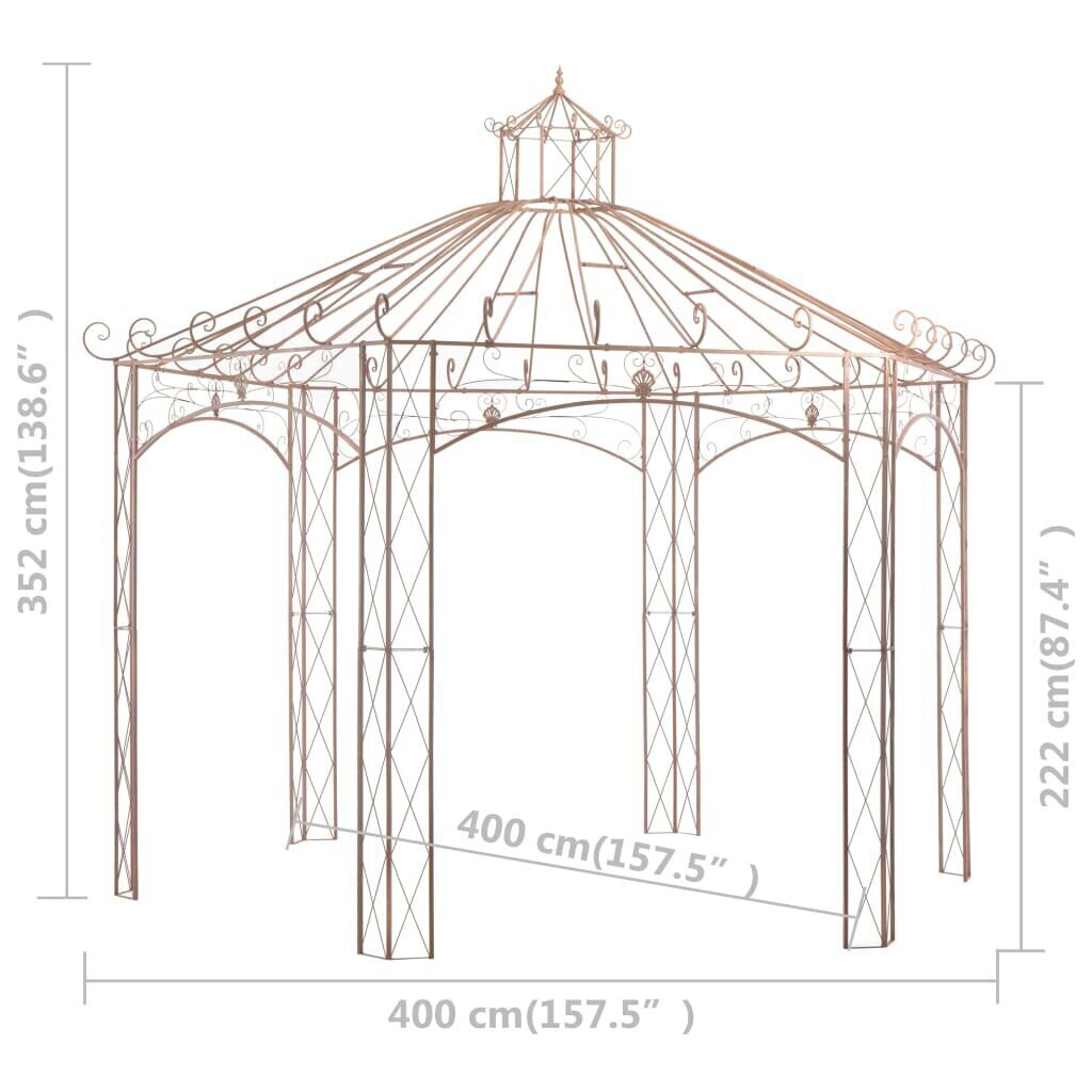 aiapaviljon, antiikpruun, 4 m, raud цена и информация | Varikatused ja aiapaviljonid | kaup24.ee