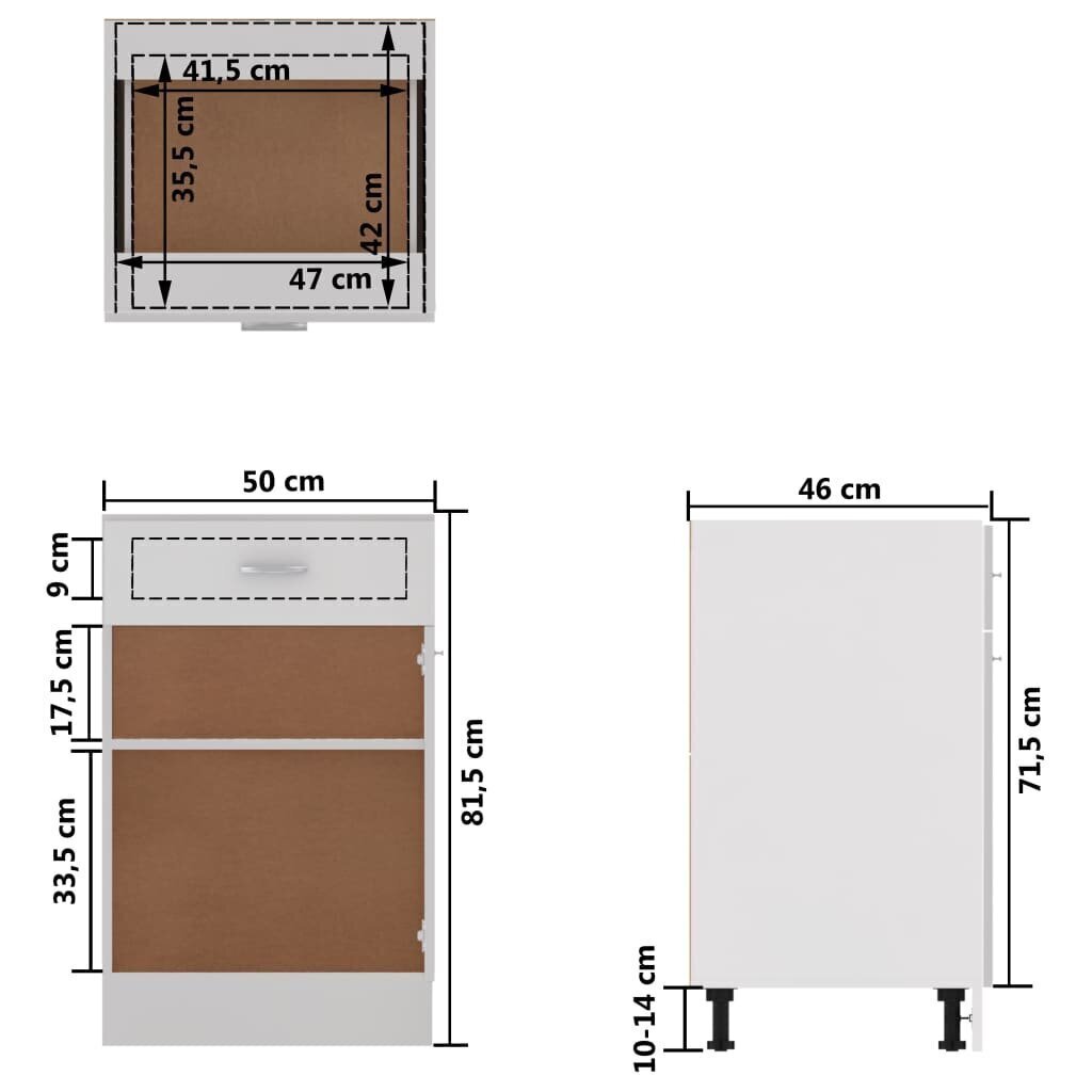 köögikapp, valge, 50 x 46 x 81,5 cm, puitlaastplaat hind ja info | Köögikapid | kaup24.ee