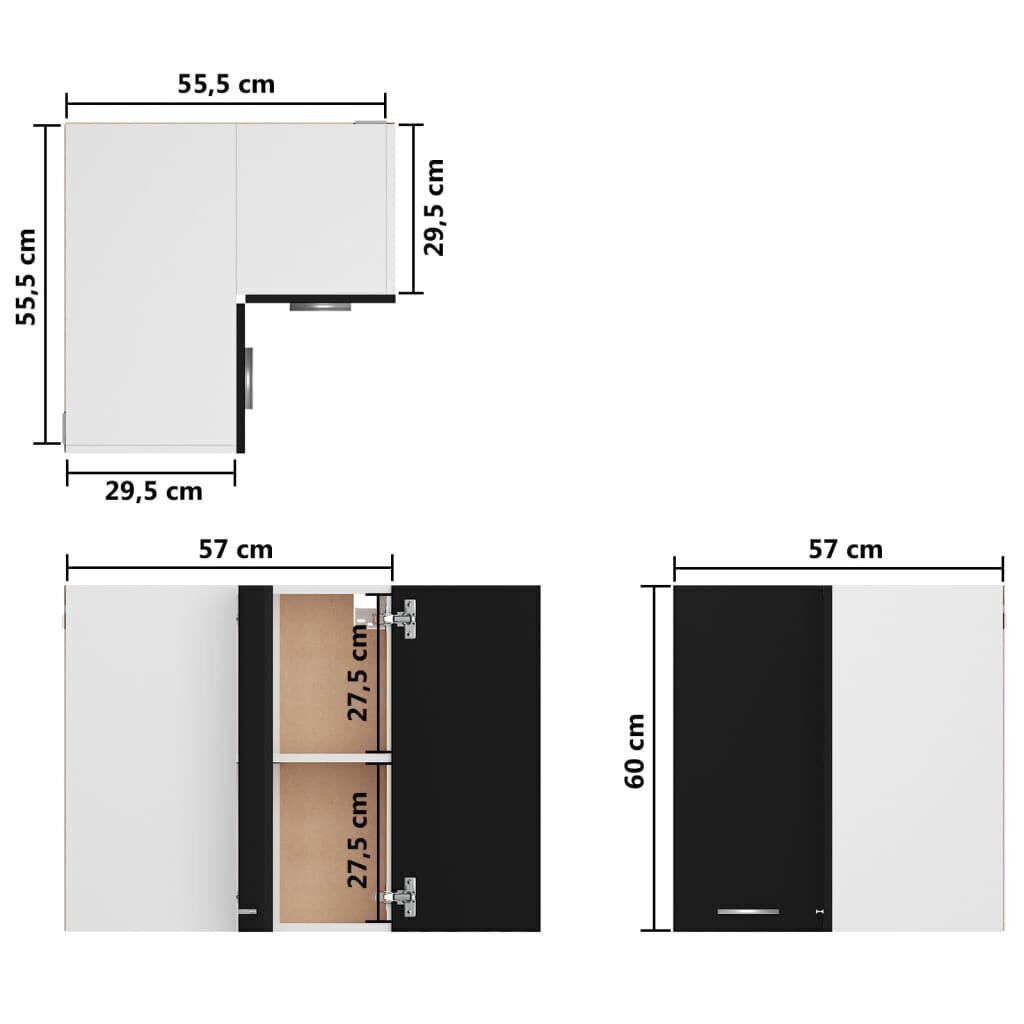 seina nurgakapp, must, 57 x 57 x 60 cm puitlaastplaat hind ja info | Köögikapid | kaup24.ee