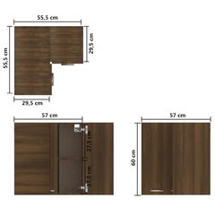 Seina nurgakapp, pruun, tamm, 57 x 57 x 60c m, puit hind ja info | Köögikapid | kaup24.ee