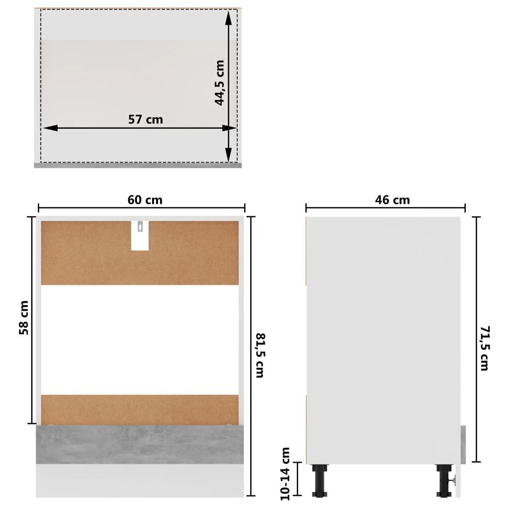 ahjukapp, betoonhall, 60 x 46 x 81,5 cm, puitlaastplaat hind ja info | Köögikapid | kaup24.ee