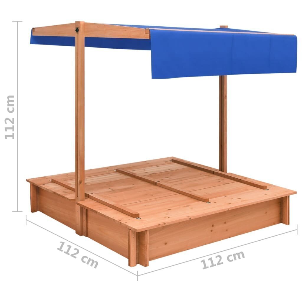 Liivakast varikatusega, 112x112x112cm, kuusepuit hind ja info | Liivakastid, liiv ja mänguasjad | kaup24.ee