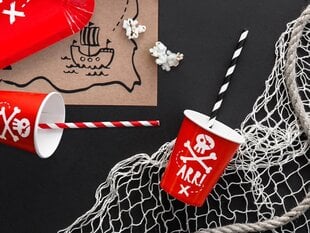 Ühekordsed pabertopsid Pirates Party, punane, 220 ml, 1 pakk/6 tk hind ja info | Ühekordsed nõud | kaup24.ee