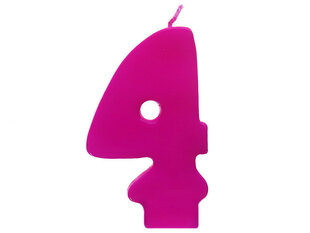 Свеча к Дню рождения Число 4, розовая, 6,5 см, 1 шт. цена и информация | Гудки для вечеринки Clown Face (4шт.) | kaup24.ee