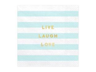 Бумажные салфетки Yummy "Live Laugh Love", синие, 33х33 см, 1 коробка/12 упаковок (1 упаковка/20 штук) цена и информация | Праздничная одноразовая посуда | kaup24.ee