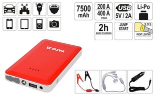 Зарядной многофункциональный портативный аккумулятор Powerbank Li-Po 7500 mAh Yato YT-83080 цена и информация | Зарядные устройства | kaup24.ee