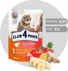Club 4 Paws Premium влажный корм для кошек - мясо индейки в желе, 100 г цена и информация | Кошачьи консервы | kaup24.ee